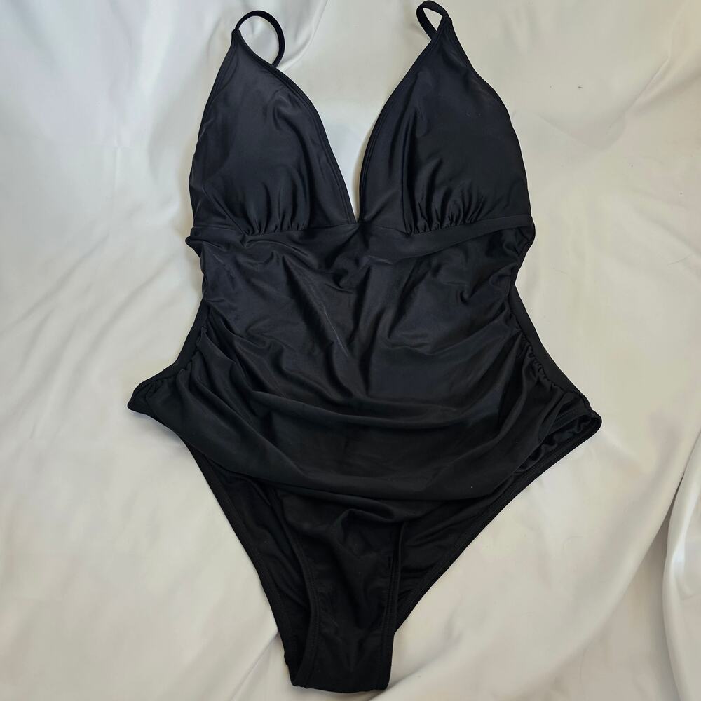 NEW Womens XL Slimmin Tummy Rouched 1 Piece Suit